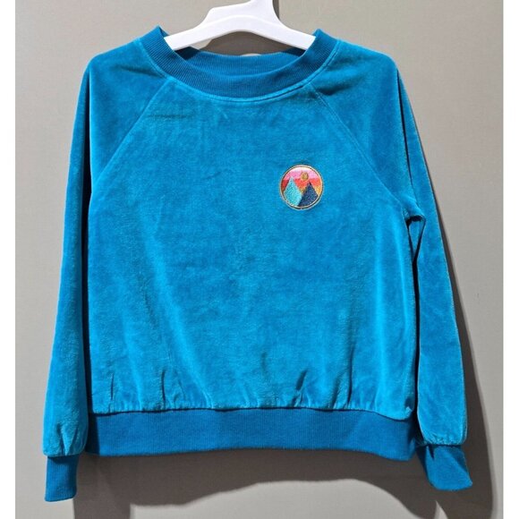 Cat & Jack Teal Blue Velour Sweatshirt w/ Mountain Patch Accent - Picture 1 of 6